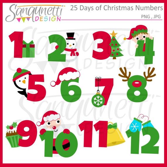 25 Days of Christmas Clipart, Christmas Numbers, Christmas Advent,  Christmas Calendar Clipart.