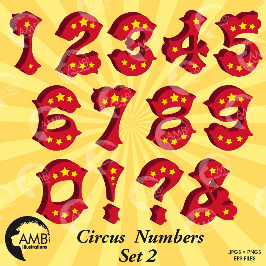 Circus Numbers Clipart, Circus numbers with stars, Circus fonts clipart,  Carnival Numbers, AMB.