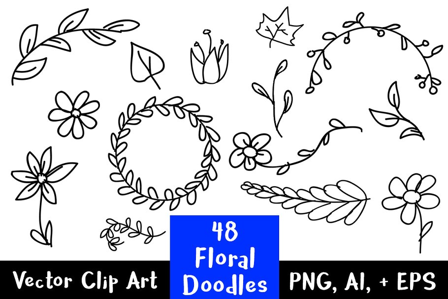48 Floral Doodles Clip Art.