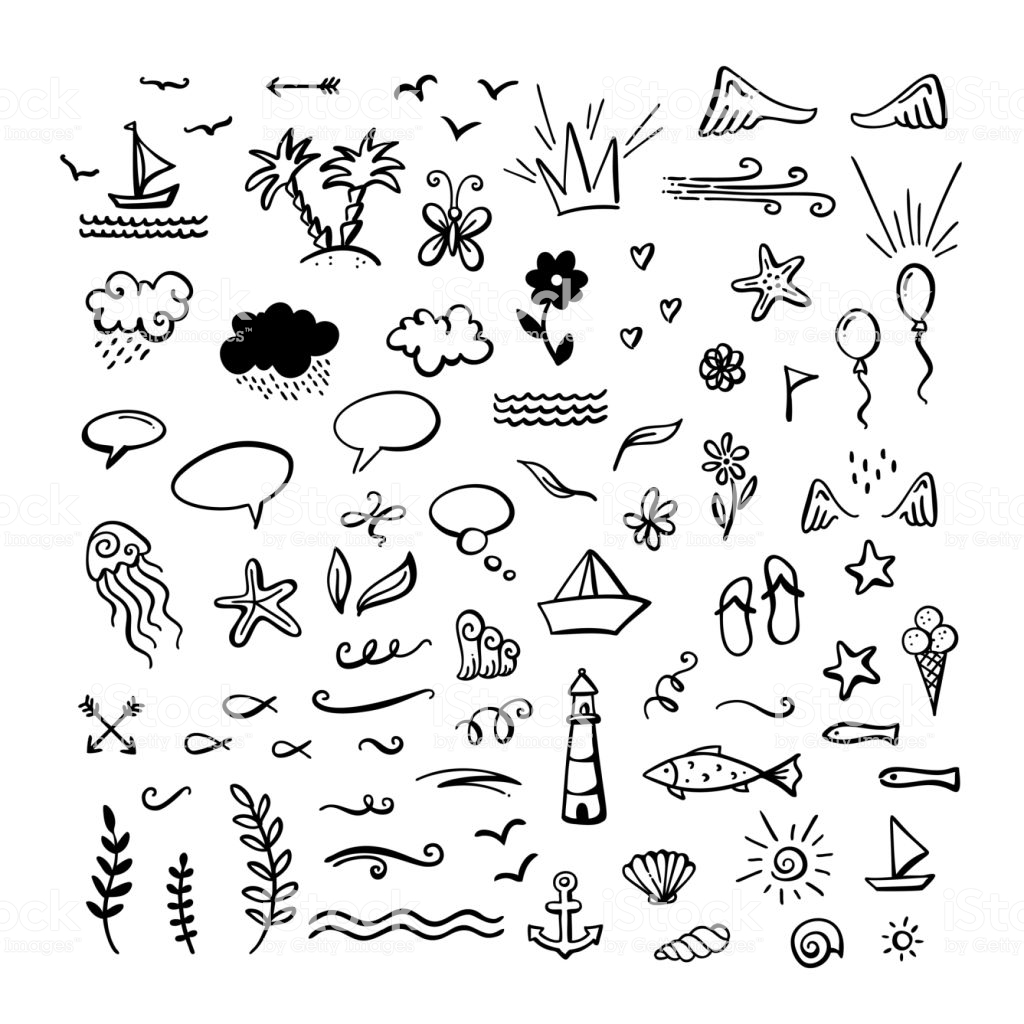 Vector Handdrawn Doodle Clipart On Sea Ocean Summer Theme Stock  Illustration.