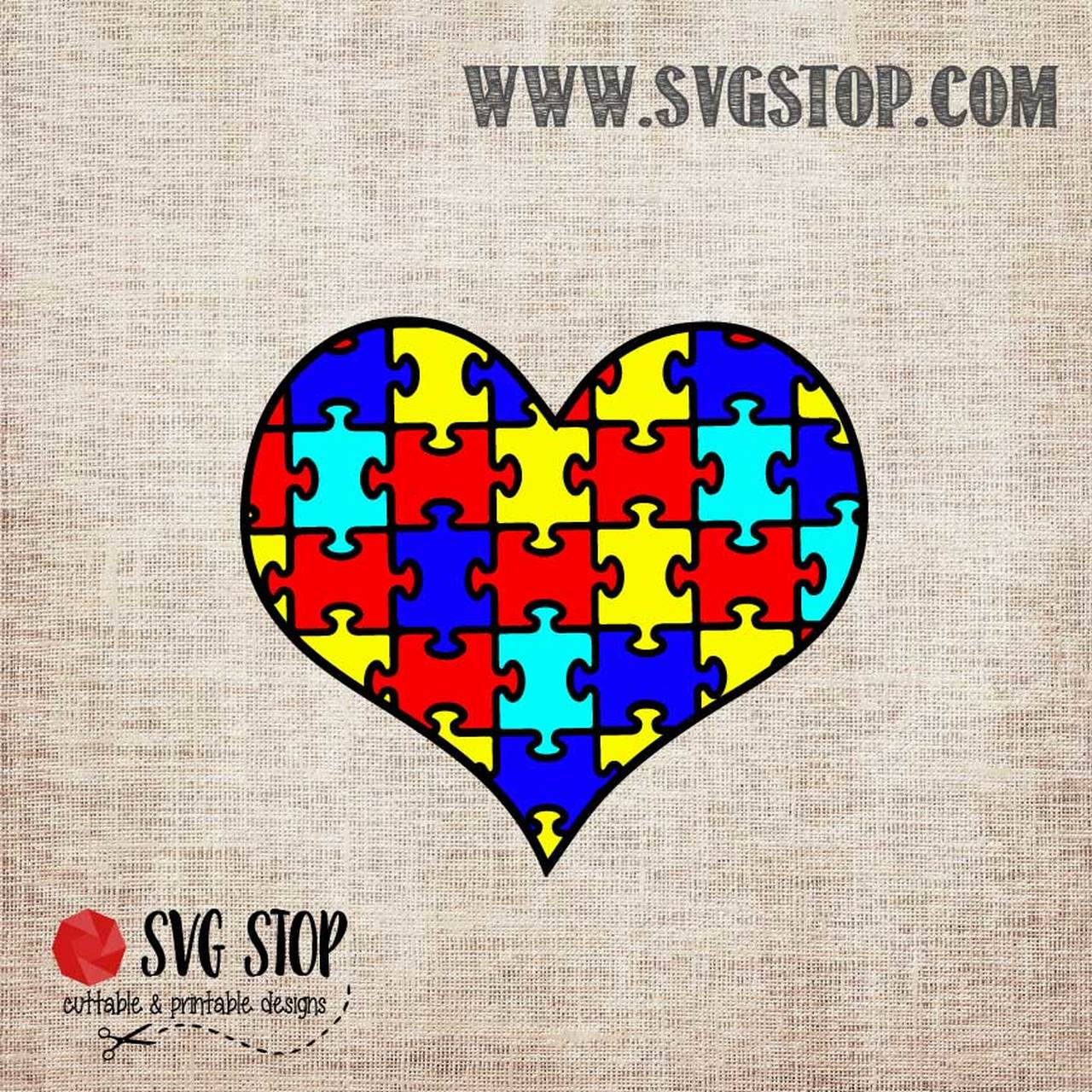 Autism Awareness Puzzle Pieces Heart Cut File in SVG, DXF, JPG, PNG, and EPS.
