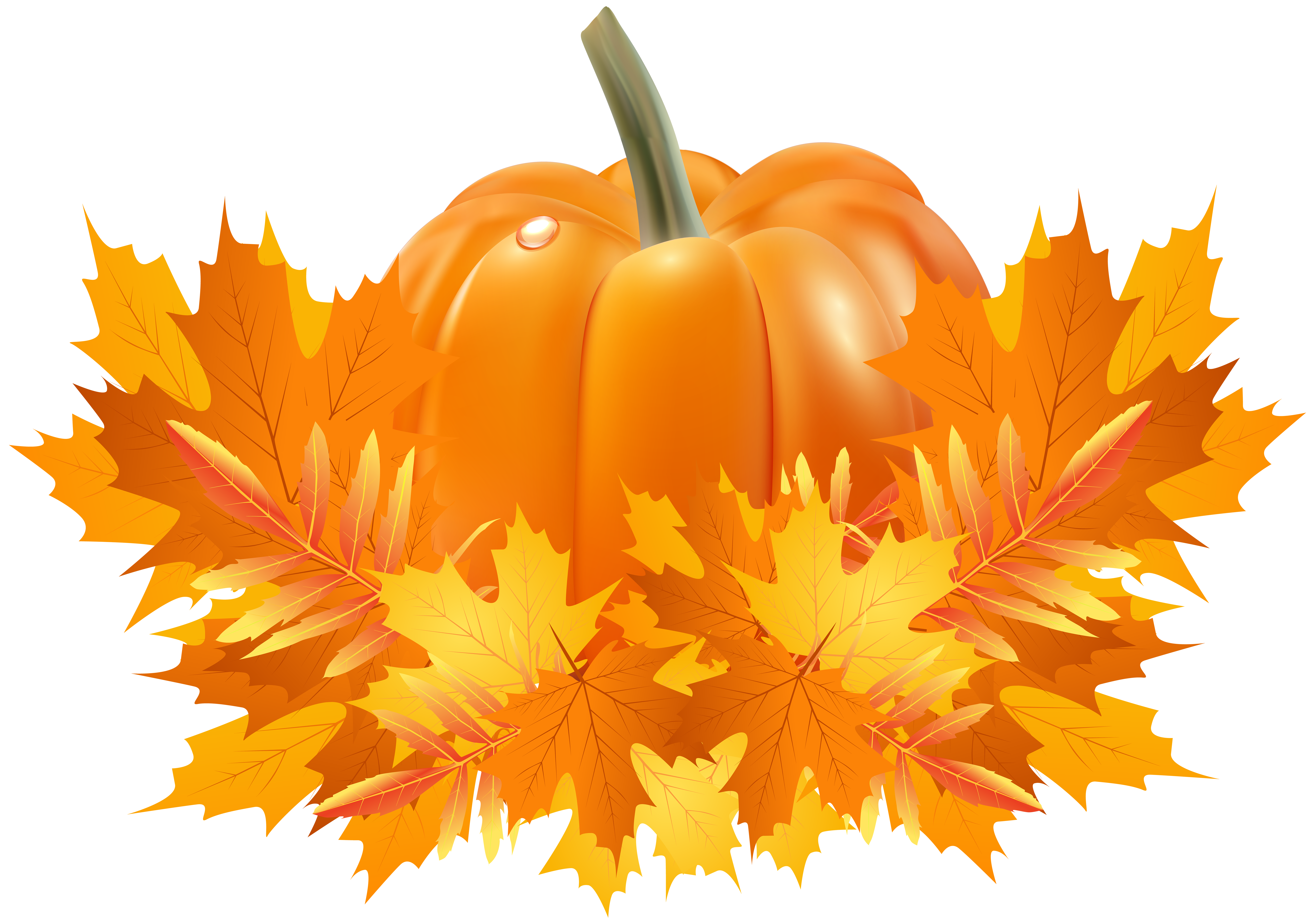 Fall Leaves and Pumpkin Decoration PNG Clip Art.