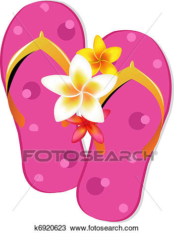 Flip Flop Sandals With Plumeria Flowers Clipart.