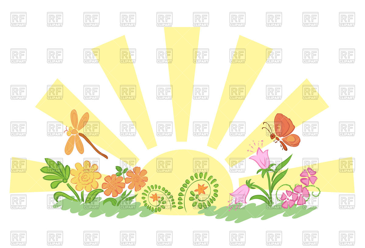 Cartoon sun with flora and fauna Stock Vector Image.