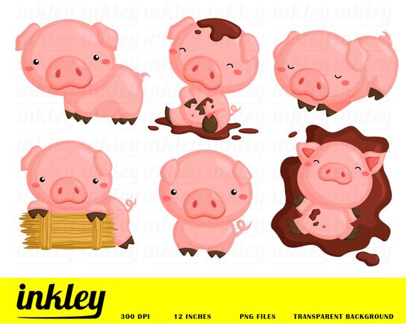 Pigs Clipart, Pigs Clip Art, Pigs Png, Cute Pig Clipart, Happy Pig Clipart,  Pig in the Mud Clipart, Farm Clipart, Pigs Playing, Pig, Hay.