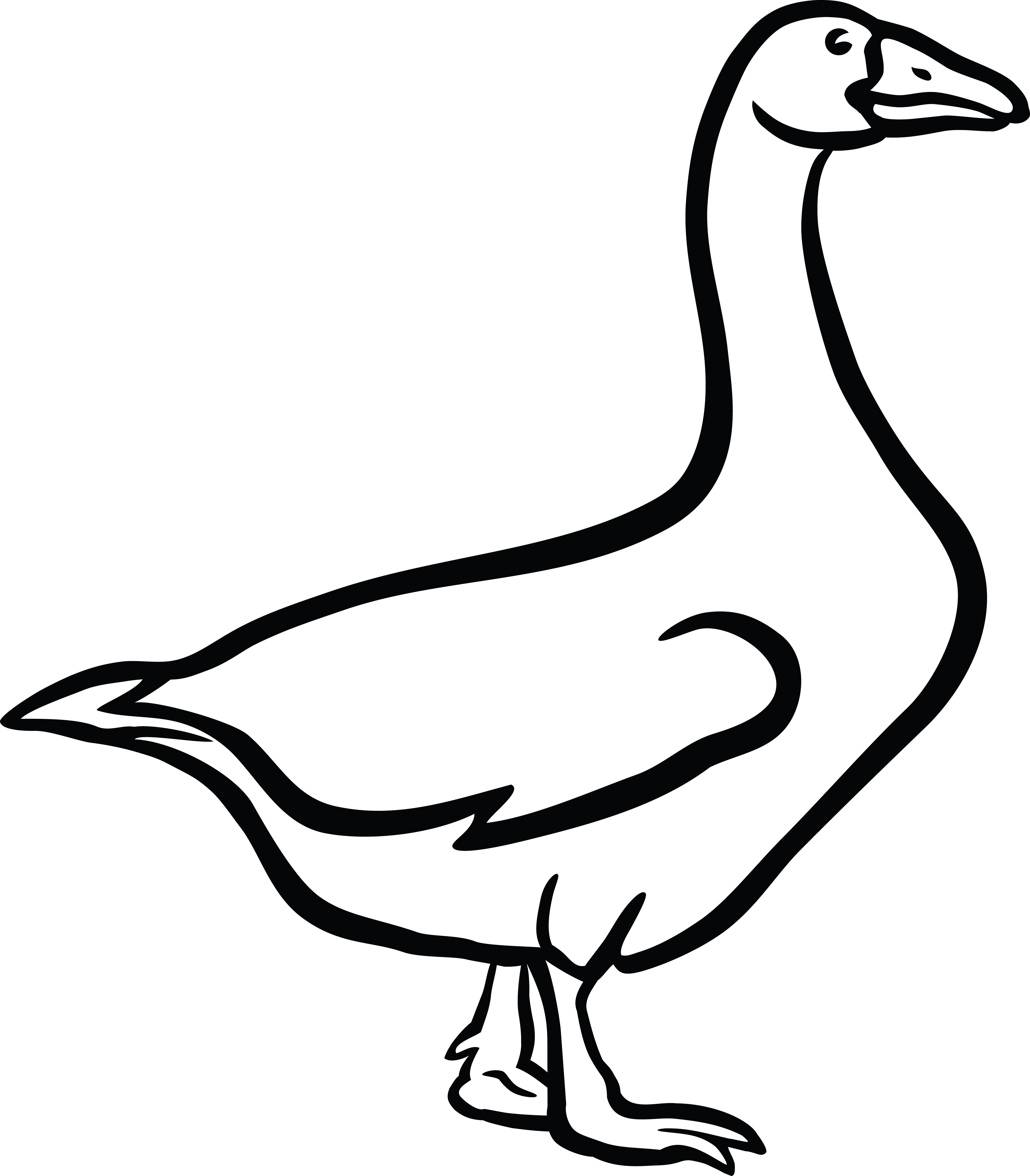 Free Clipart Of A Goose in black and white.