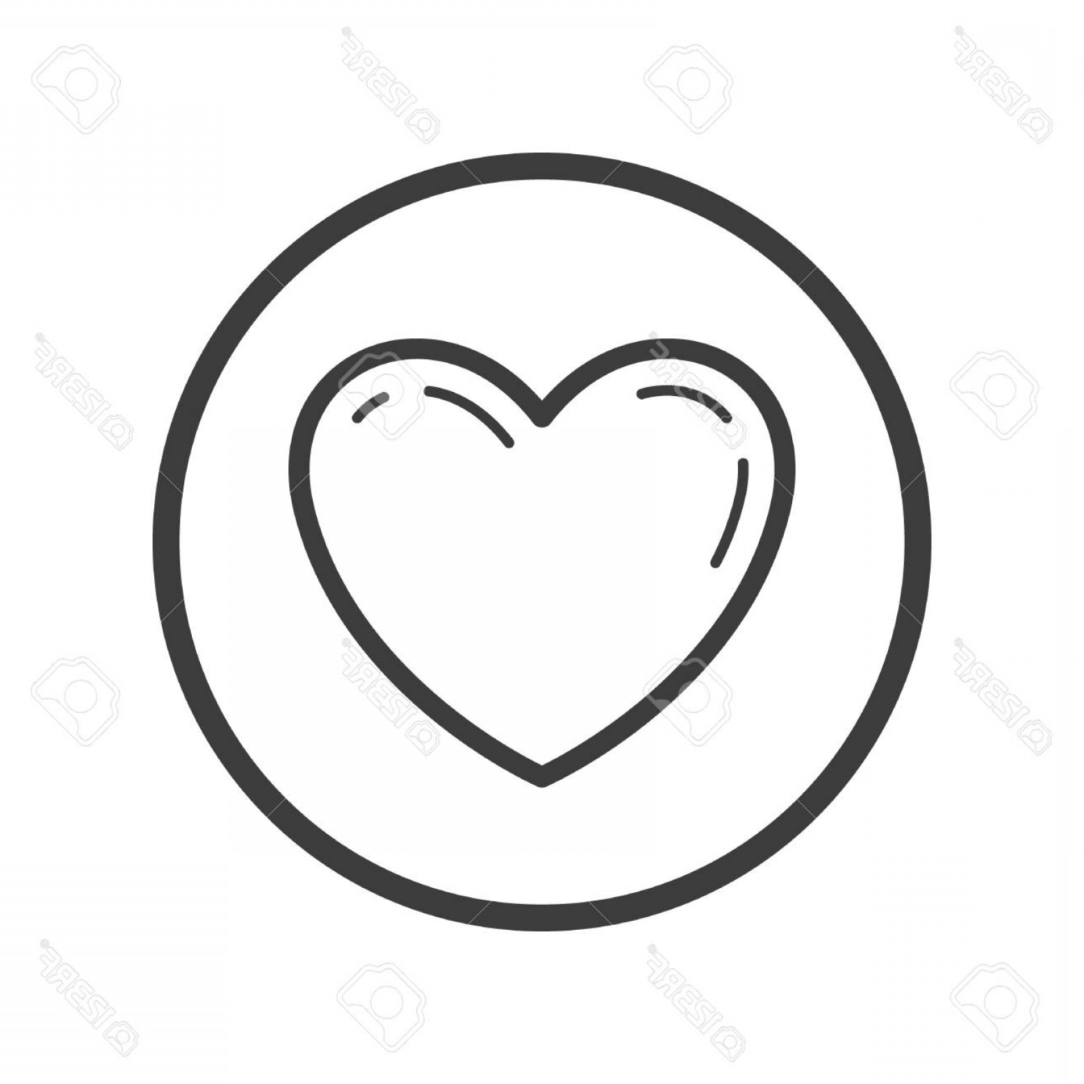 Photostock Vector Black And White Line Art Heart Icon In The Round.