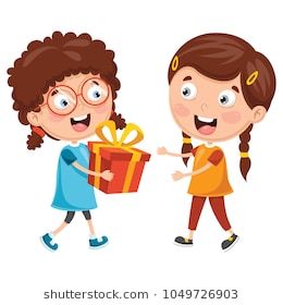 نتيجة بحث الصور عن girl give her friend a gift clipart.