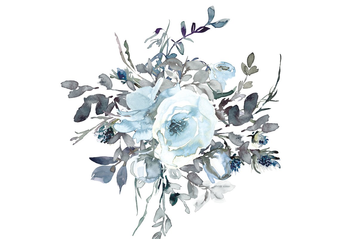 Watercolor White Roses Clipart.