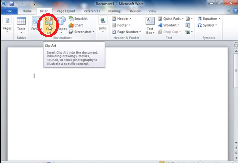 Where is clip art option in word 2013.
