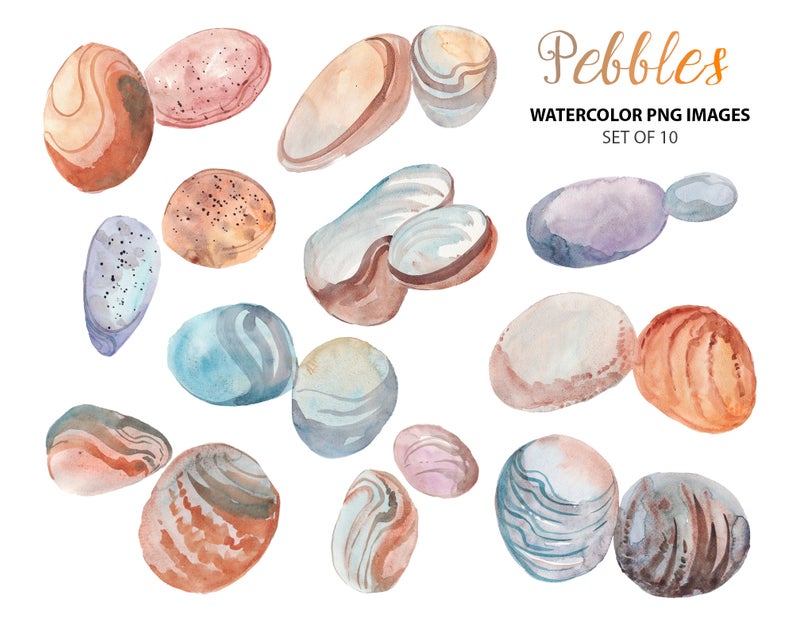 Watercolor pebbles clipart.