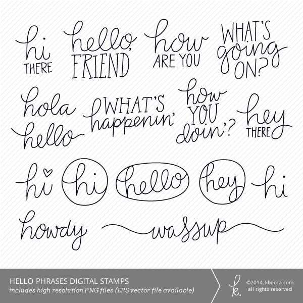 Hello Words & Phrases Digital Stamps.