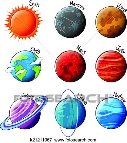 Planets of the Solar System Clip Art.