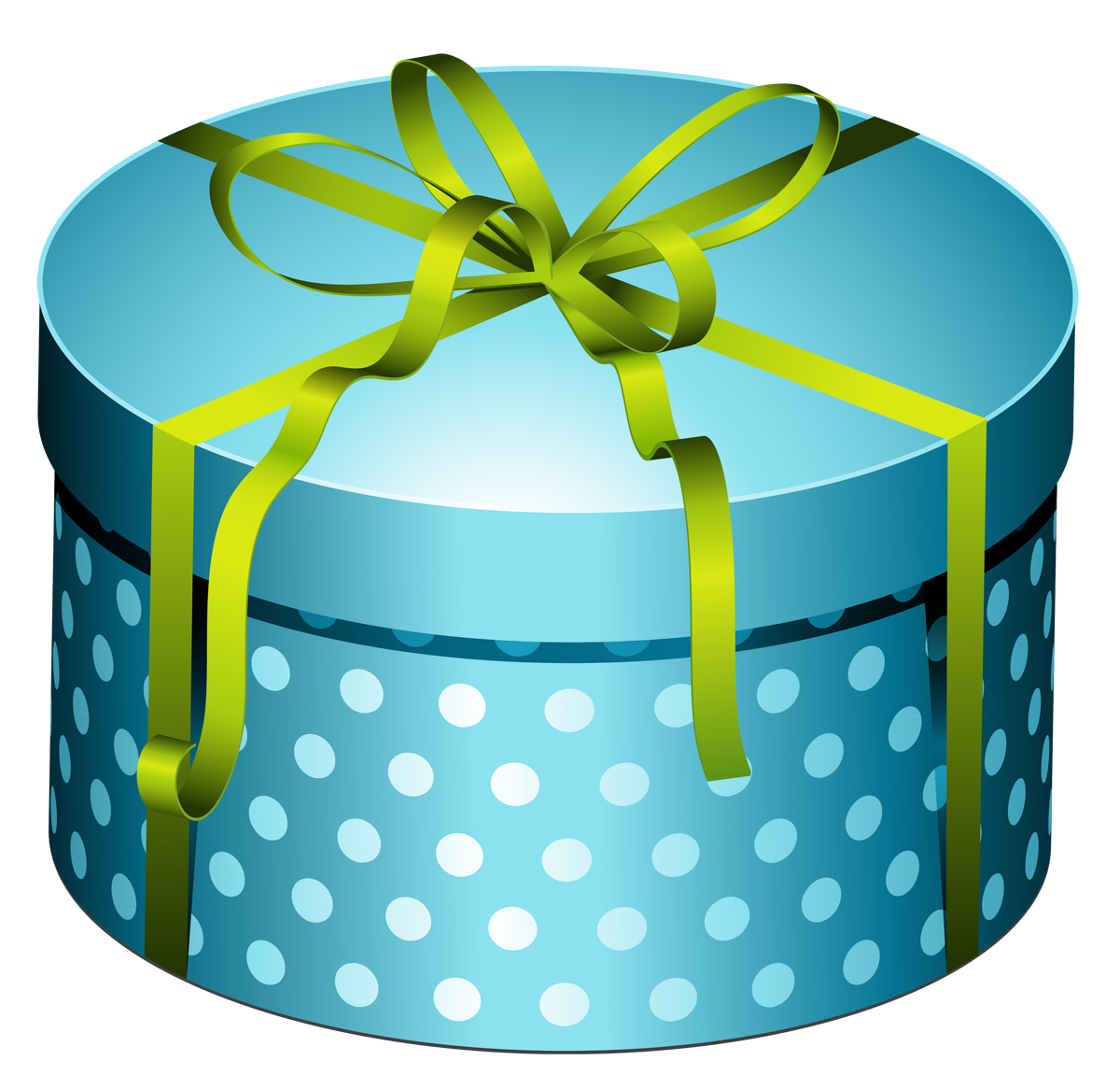 Blue Round Present Box with Bow PNG Clipart.