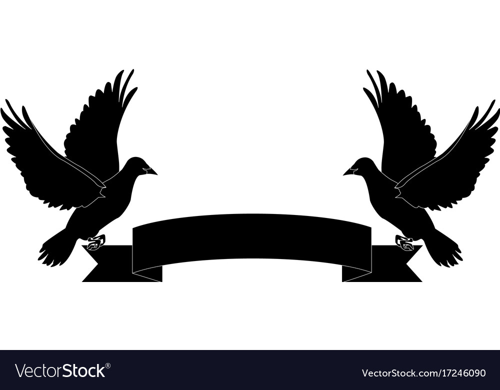 Two doves holding a banner ribbons clip art.