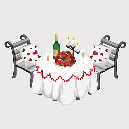Romantic Dinner, Champagne, Flowers and Candles premium clipart.