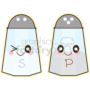 Salt and Pepper shakers cartoon character vector clip art image clipart.  Royalty.