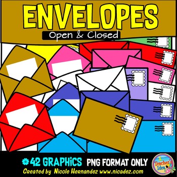 Open and Closed Envelopes (with Note Paper and Stamps) Clip Art Commercial  Use.