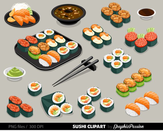 Sushi Set Clipart Food clipart Japan food clipart Sushi Clipart.