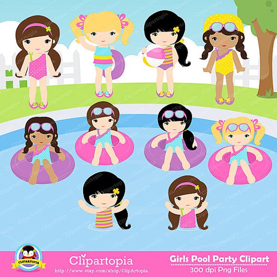 GIRLS POOL PARTY Clipart, Pool party clipart , Swim Girls Digital.