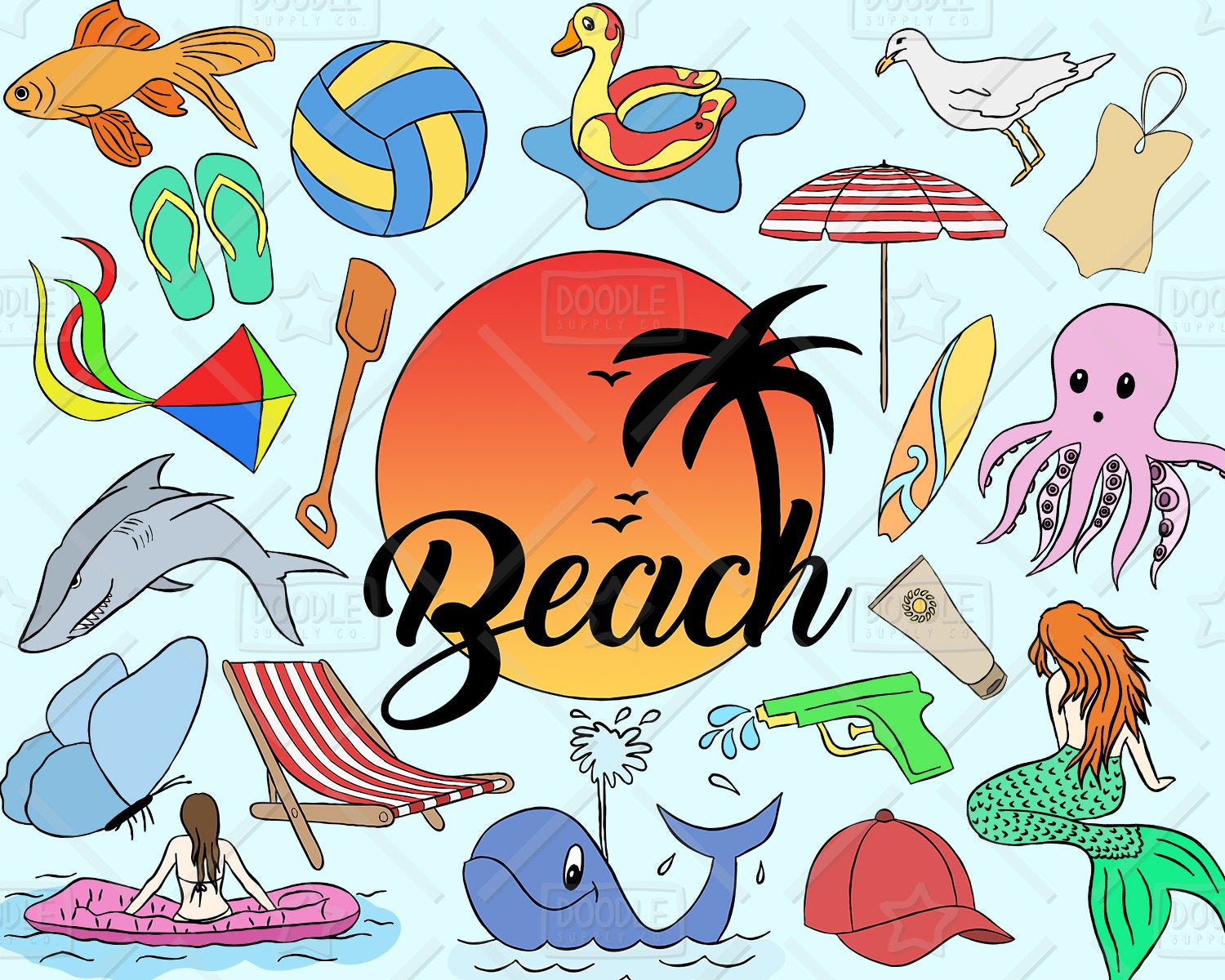 Beach Clipart Vector Pack, Summer Clipart, Vacation Clipart, Holiday  Clipart, Beach Party, Beach Sticker, SVG, PNG file.