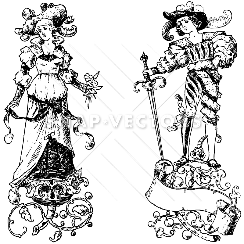 Vector Clipart Victorian Vintage Princess and Prince.