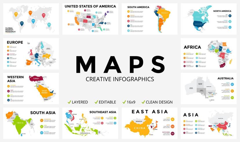 Map infographic set Global business marketing.