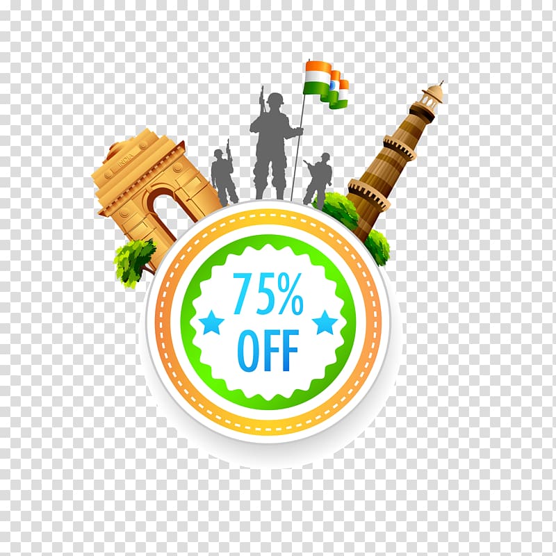Military holding flag of India 75% off illustration, Indian.
