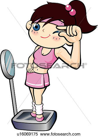 Stock Illustration of Sporty girl standing on a scale u16069175.