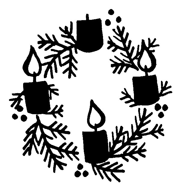 Advent Wreath One Candle Lit Clipart Bw.