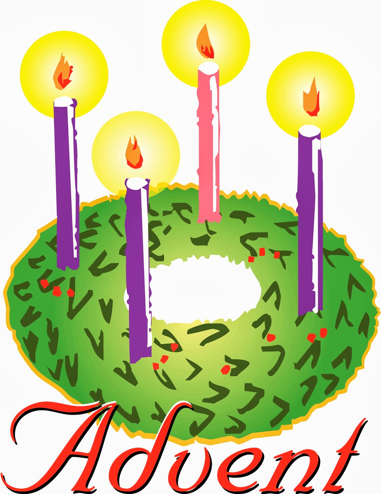 Advent Wreath One Candle Lit Clipart Bw.
