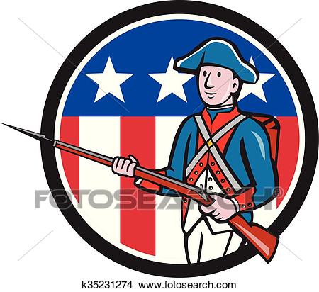 American Revolutionary Soldier USA Flag Circle Cartoon Clipart.