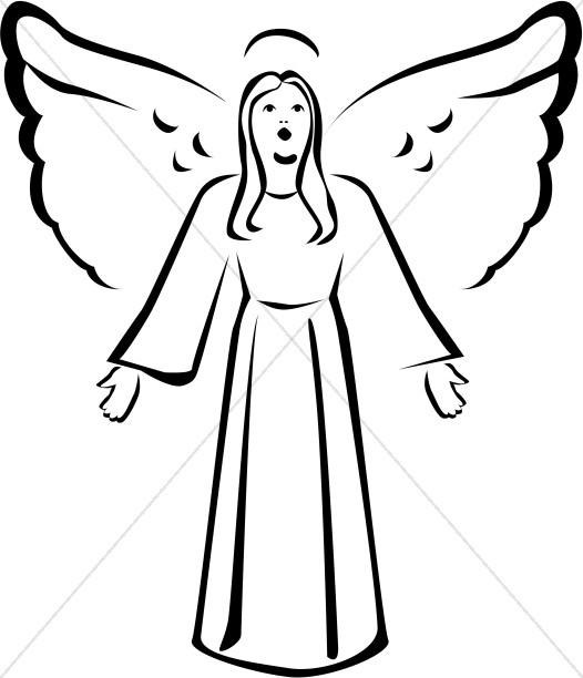 Black and White Singing Angel Clipart.