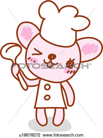Clipart of chef`s hat, cat, cook, chef, character, holding, animal.
