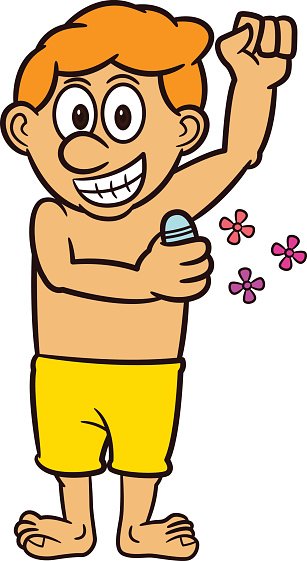 Man Applying Deodorant on Armpit Cartoon Clipart Image.
