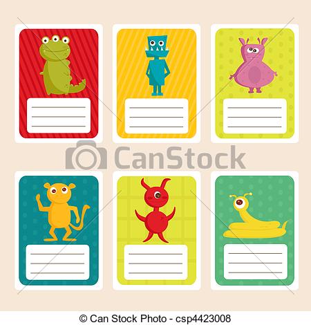 Stock Illustration of Back to school stickers with cute monsters.