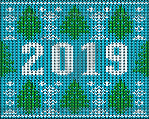 Happy New 2019 Year background knitted texture, vector.