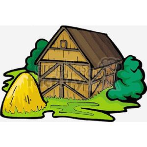 Old Brown Barn with Golden Hay Stack clipart. Royalty.