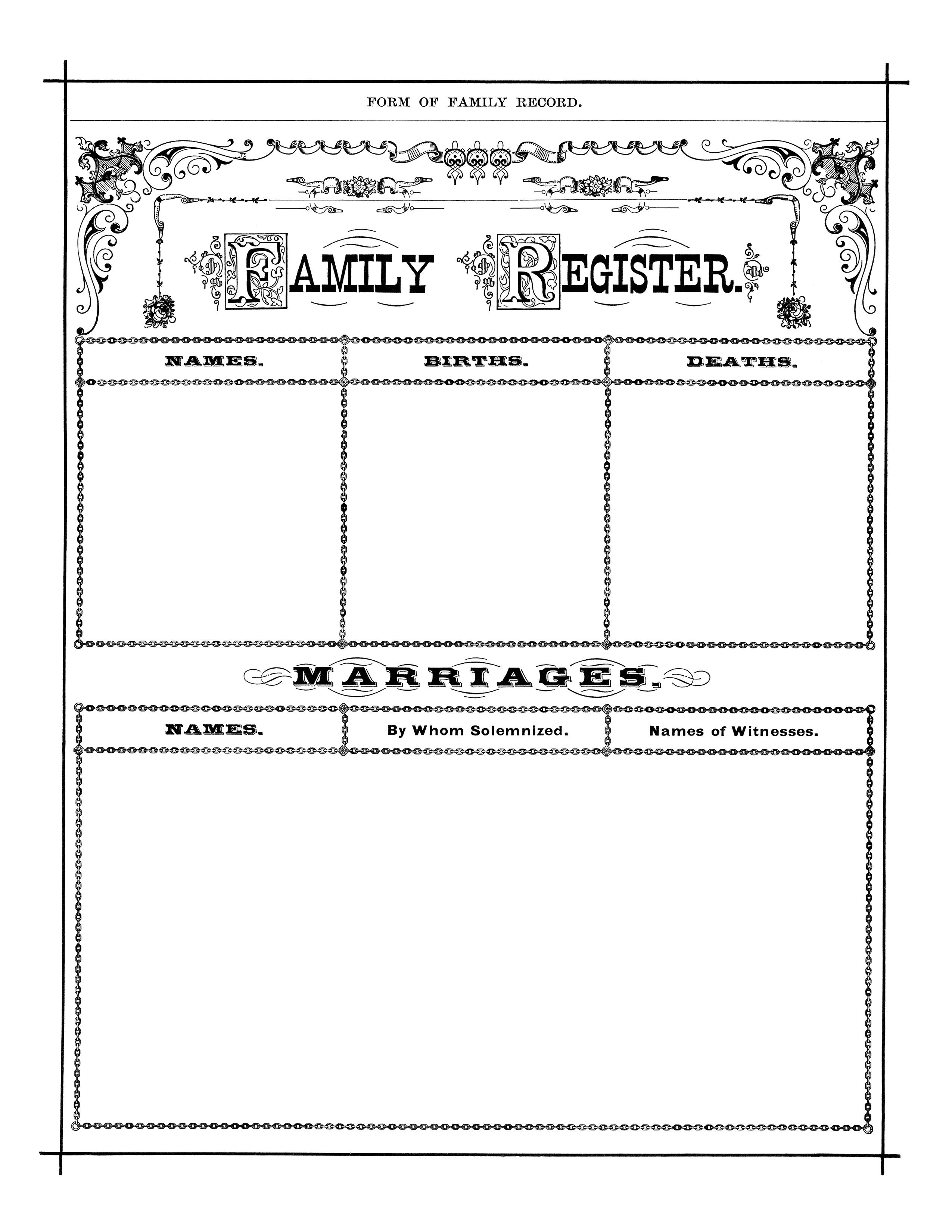 antique family register, genealogy form, family history form.