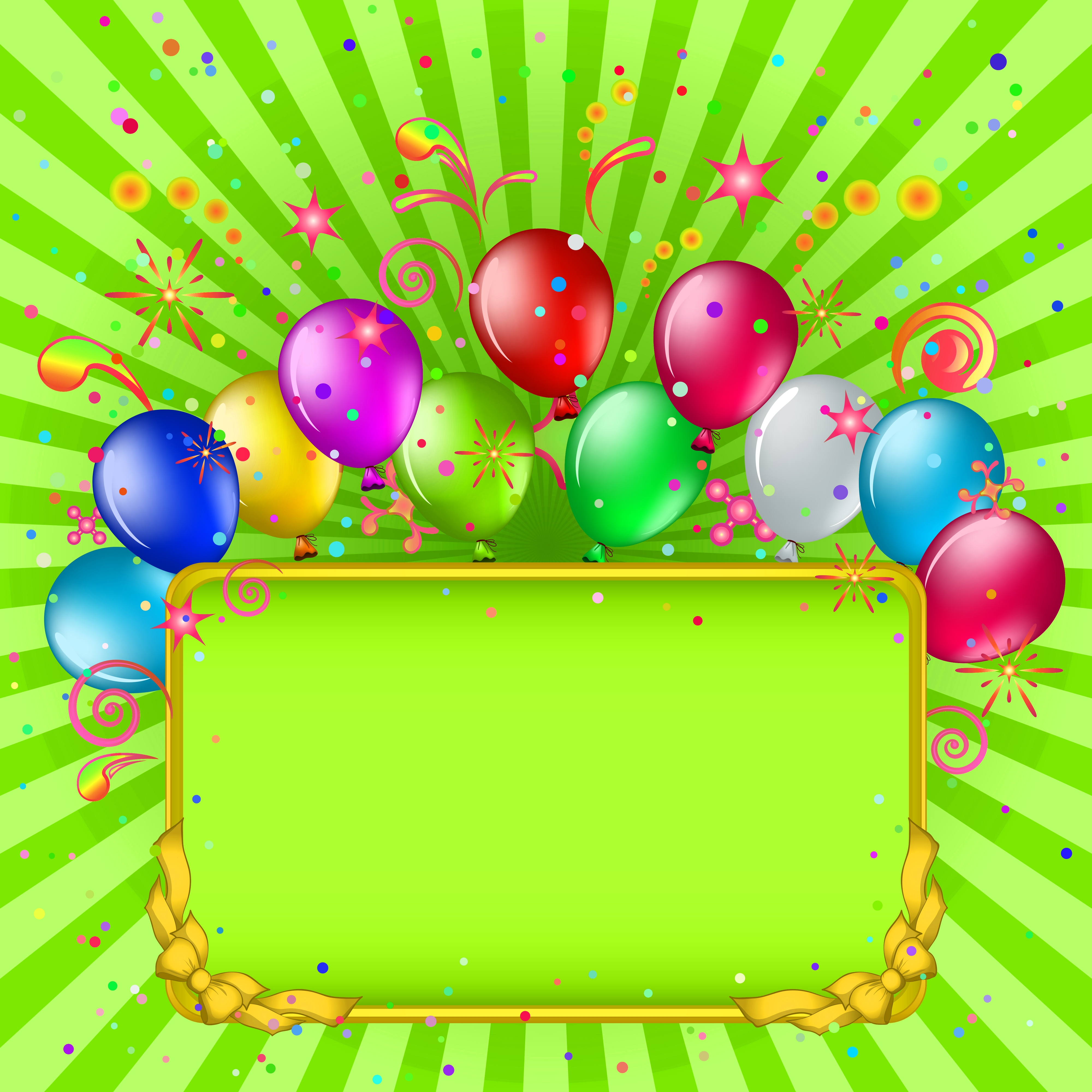 Green Birthday Background with Balloons.