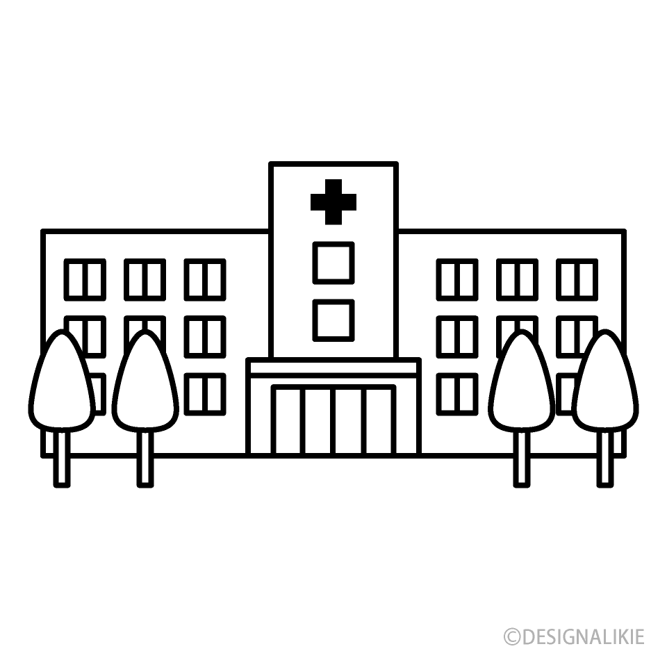 Free Hospital Black and White Clipart Image｜Illustoon.