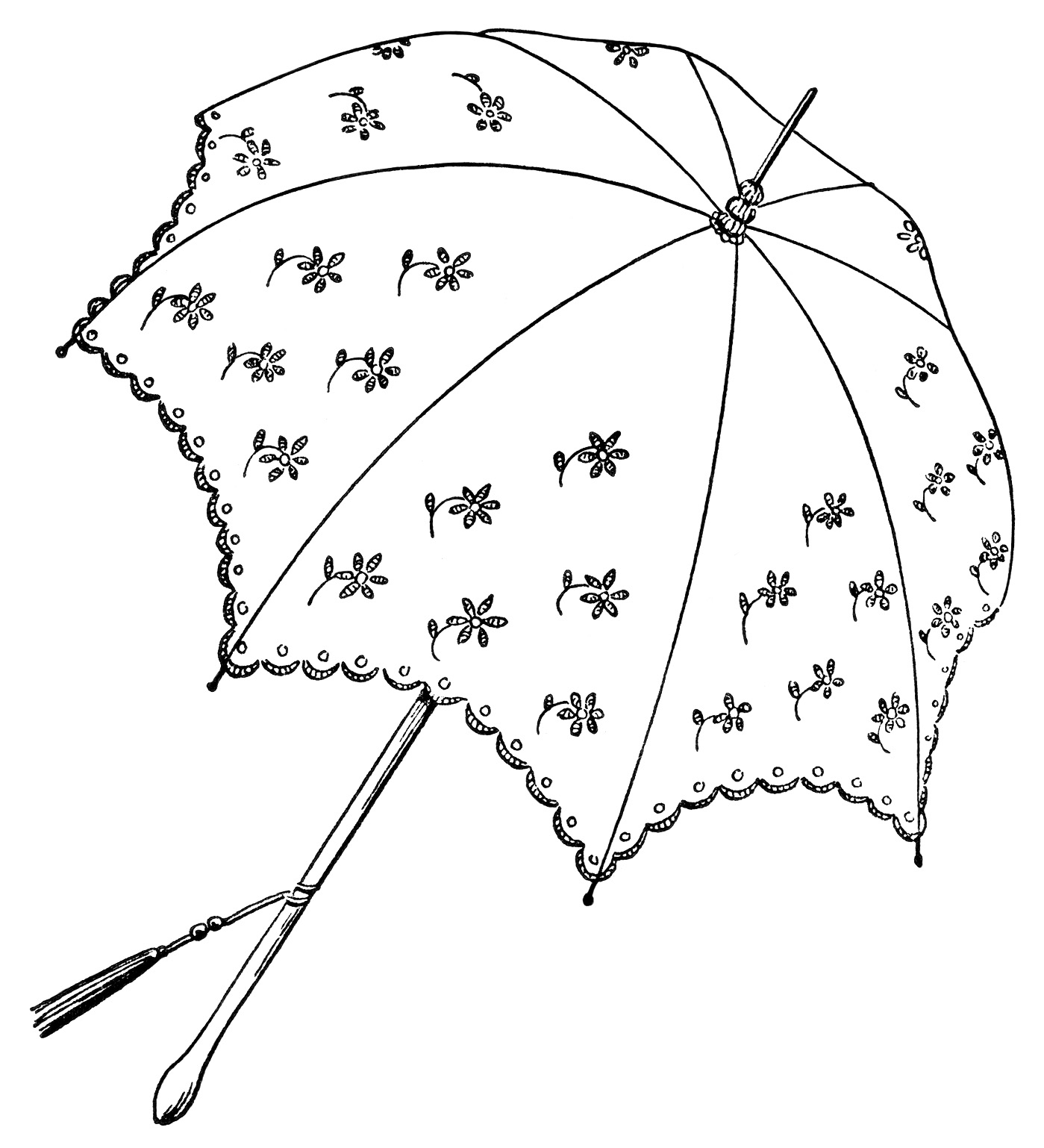 vintage parasol clipart, black and white graphics, umbrella clip.