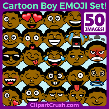 Black Boy Emoji Clipart Faces / African Boy Kids Emojis Emotions Expressions.