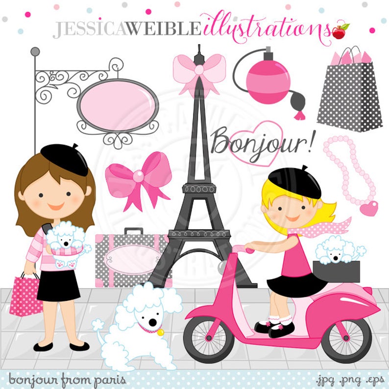 Bonjour From Paris Cute Digital Clipart.
