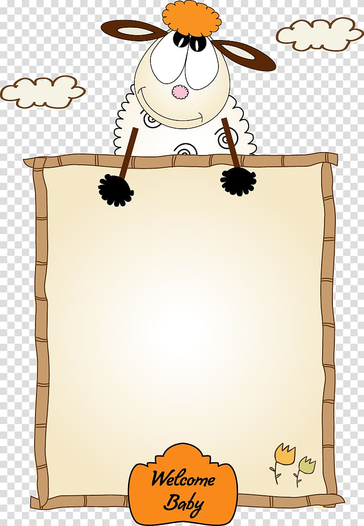 Sheep illustration, frame Cartoon , Cute lamb border.