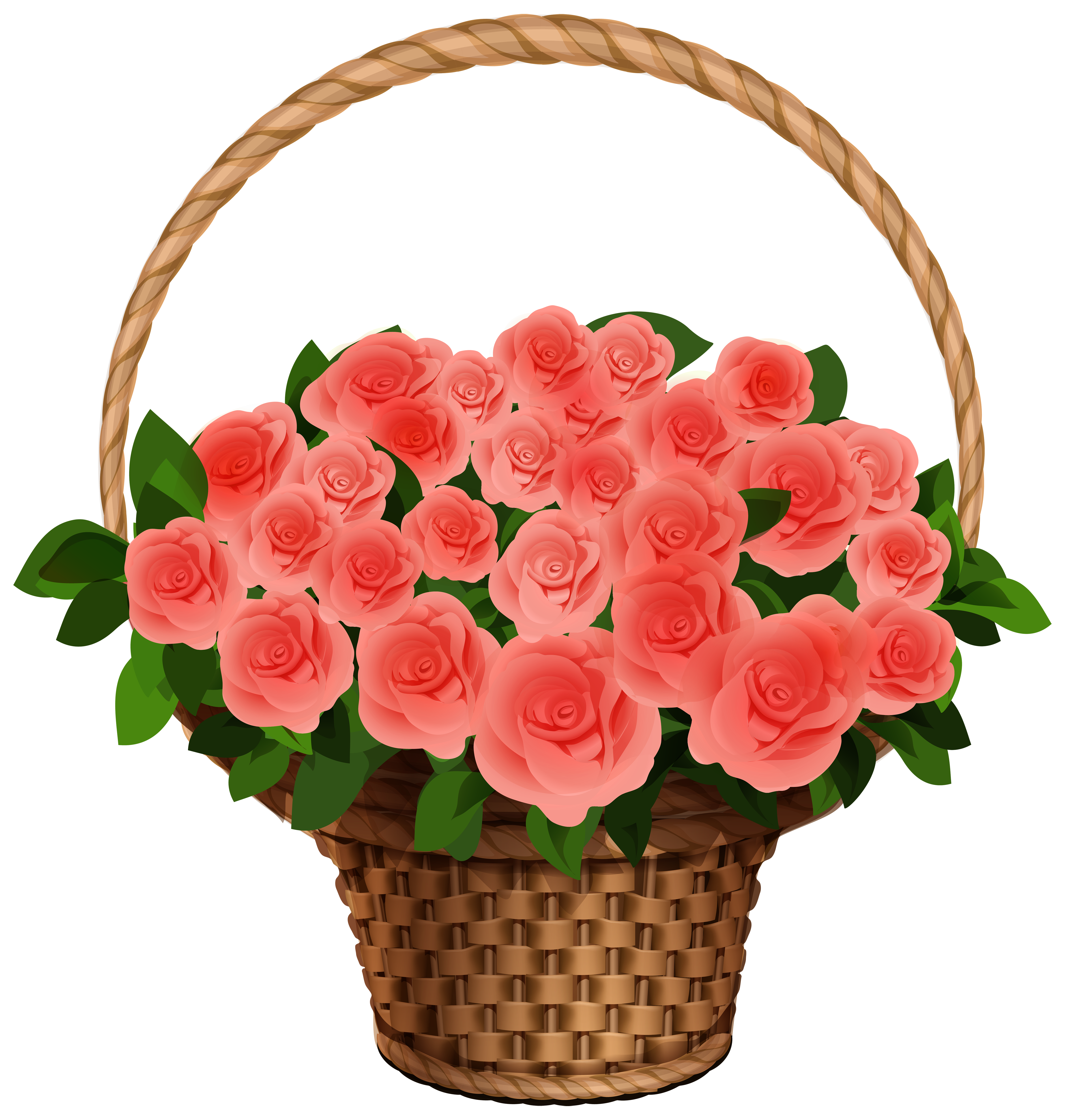 Basket with Red Roses PNG Clipart Image.