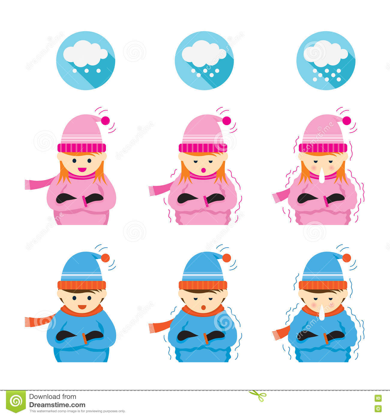Boy And Girl Freezing And Cold Stock Vector.