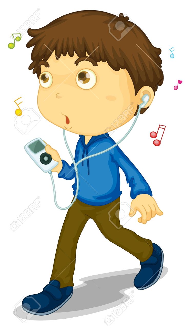 Illustration Of Boy Walking With Music Player Royalty Free.