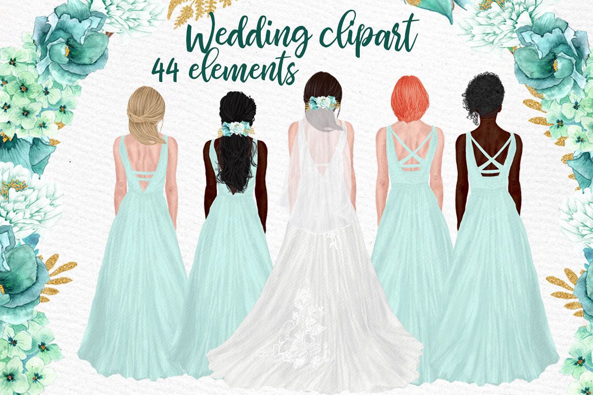Wedding clipart Brides clipart Bridesmaid graphic Team Bride.
