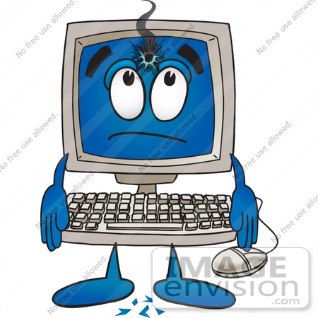 Clip Art Graphic of a Desktop Computer Cartoon Character With a Hole.